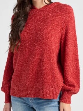 HERIZON Brick Red Boucle Hooded Pullover Sweater NWT Medium